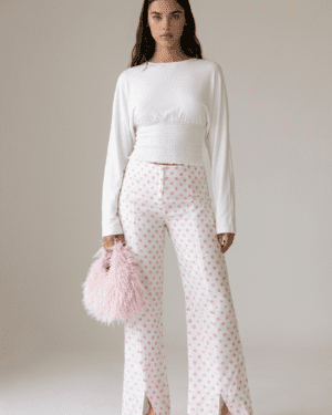 Polka Dots Hem Front Slits Pants